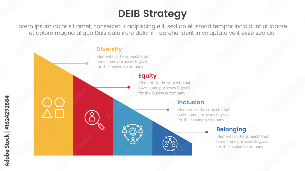 Poster deib diversity strategy infographic 4 point stage template with triangle shape divided sledge for sl