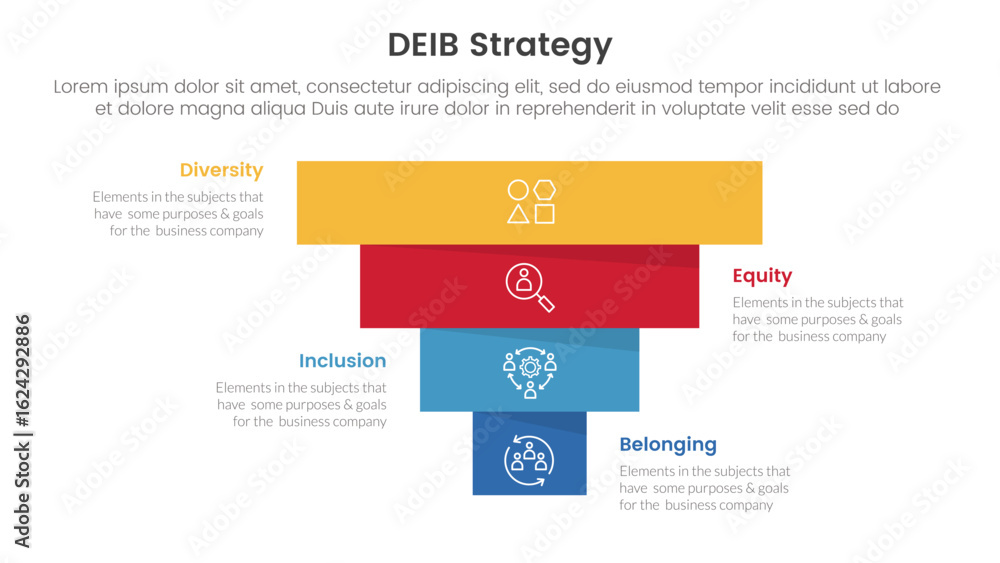 Poster deib diversity strategy infographic 4 point stage template with pyramid shape reverse inverted for s