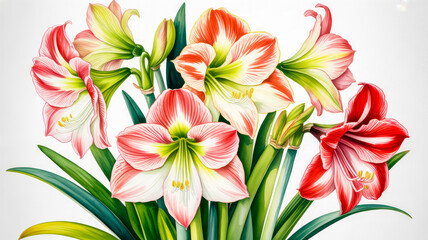 Vibrant red and white amaryllis floral arrangement
