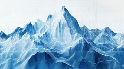Obraz premium Abstract blue mountain range with grid overlay.