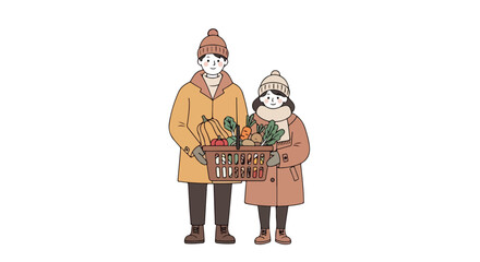 Winter Harvest: Couple with Basket of Produce