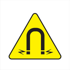 Magnetic Field Warning Sign - Hazard Symbol in Yellow Triangle