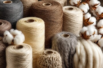 Variety of yarn and cotton flowers