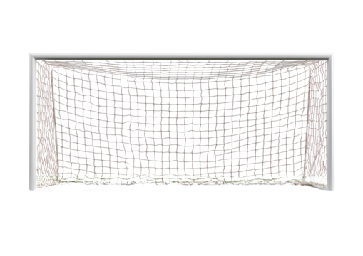 Overhead view of a soccer goal's net, showing a densely woven, intricate pattern.  A rectangular frame surrounds the net.  Small, colored dots are visible within the net's texture