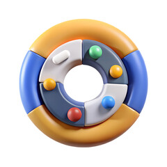 Abstract 3D Render, Colorful Circular Puzzle Pieces, Playful and Modern Design,  Bright Hues,  Isolated on Black Background,  Perfect for Technology or Teamwork Concepts.