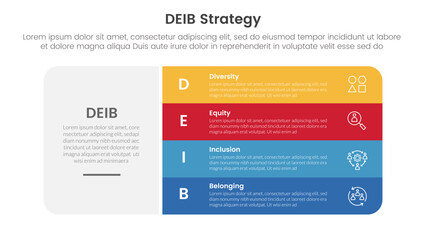 DEIB diversity strategy infographic 4 point stage template with big round box and vertical stack point for slide presentation