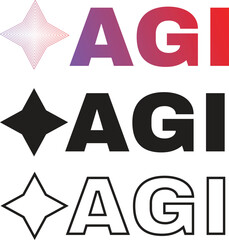 AGI icon set with artificial general intelligence head, brain circuit, futuristic processor chip, and smart thinking system design for advanced AI interface and deep tech innovation visuals