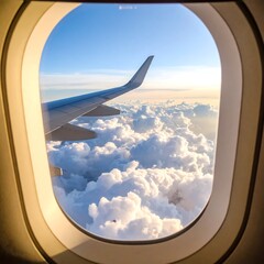 Airplane window view of clouds