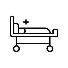 Hospital bed with patient and medical cross symbol for health care  