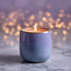Aromatic candle burning with soft bokeh background 