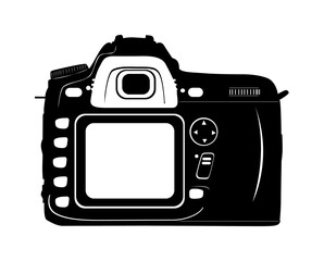 Silhouette of a modern digital camera, highlighting its various controls and features.