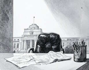 Empty Executive Chair Under Spotlight in Financial Institution Concept