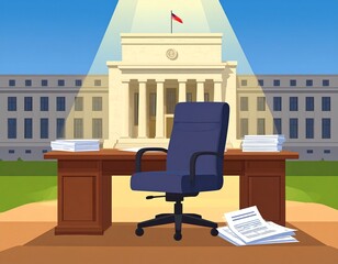 Empty Executive Chair Under Spotlight in Financial Institution Concept
