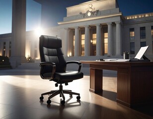 Empty Executive Chair Under Spotlight in Financial Institution Concept