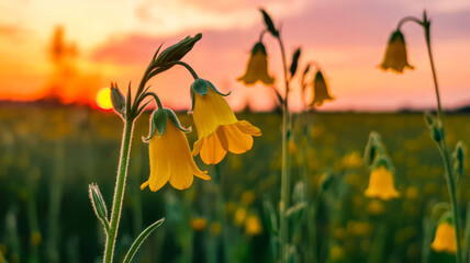 Yellow bell flowers at sunset yellow flowers wildflower field