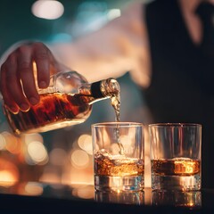 Realistic Close-Up of Bartender's Hands Pouring a Drink