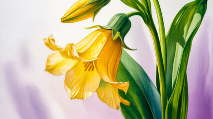 Yellow bell flowers green leaves watercolor floral