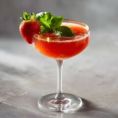 Elegant Cocktail with Strawberry and Raspberry Garnish in Glass