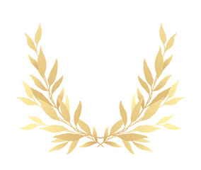 Golden Laurel Wreath. Elegant floral round frame with branches and leaves. Hand drawn vector illustration