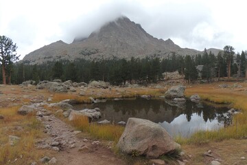 Mountain vista with tranquil pool reflection