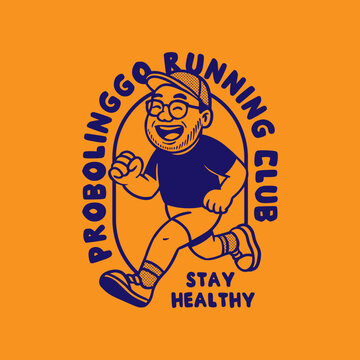 probolinggo running club design logo badge tshirt illustration hat health shoes jogging run head glasses 