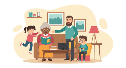 Happy multigenerational family spending time together at home. Perfect for family blogs, websites, and brochures.