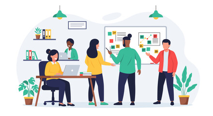 Diverse team brainstorming and collaborating on a project, perfect for presentations on teamwork and innovation.