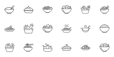 Bowl icon set ramen, salad, rice, spaghetti, pasta for blogs, websites, clipart, menu, food, educational and awareness materials, presentations
