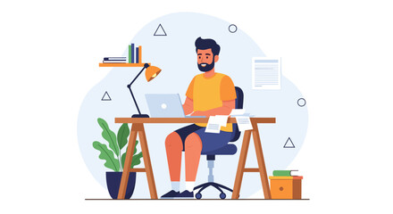 Man working on laptop at home office, perfect for website banners or blog posts about remote work.