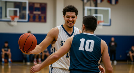 Two basketball players in action