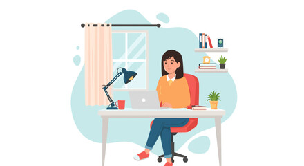 Young woman working from home on laptop, ideal for remote work, freelance, and work-life balance concepts.