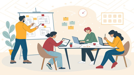 Teamwork and Collaboration: Diverse team working together on a project, perfect for websites, presentations, and brochures.