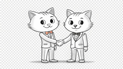 Two cartoon cats in suits shaking hands, symbolizing friendship or agreement.