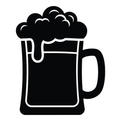 Black silhouette of a beer mug with overflowing foam