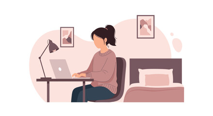 Woman working from home on laptop, perfect for blog posts about remote work or freelance lifestyle.