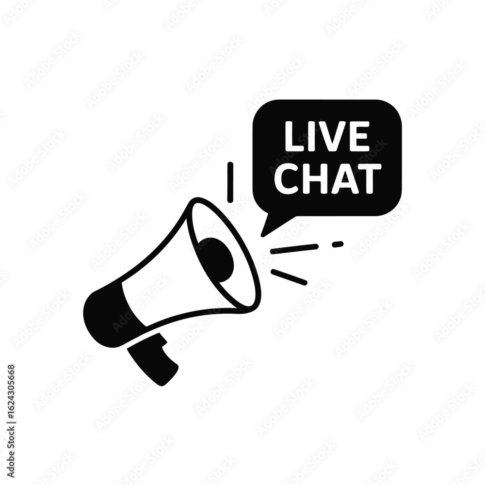 Poster megaphone with live chat speech bubble announcing important information or communication