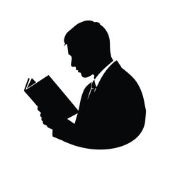 Black Silhouette of a Man in a Suit Reading a Book