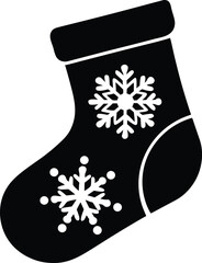 christmas stocking design: black snowflake vector illustration, flat holiday decor for card or print