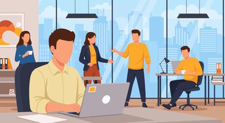 Diverse team collaborating in a modern office, ideal for presentations about teamwork and business success.