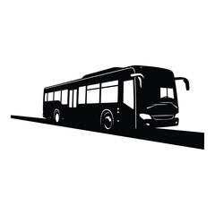 Black silhouette of a modern bus driving on a road