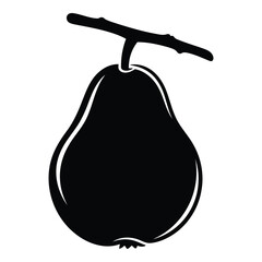 Black silhouette of a pear on a branch fruit white background