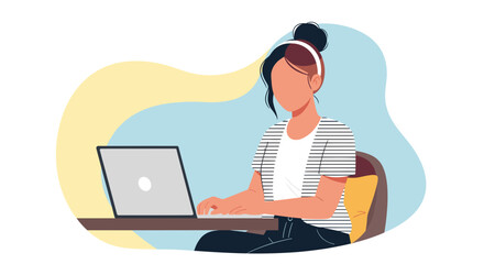 Woman working on laptop, perfect for websites, blogs, and presentations on remote work, technology, or freelancing.