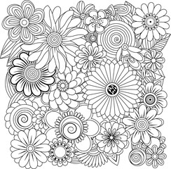 Intricate floral pattern black and white artistic drawing for coloring or design