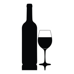 Black silhouette of a wine bottle and a wine glass
