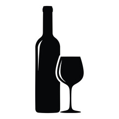 Black silhouette of a wine bottle and an empty wine glass