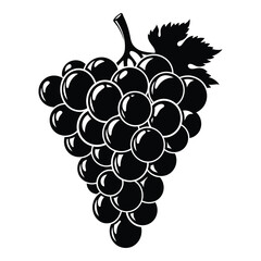 Black silhouette of grapes with a leaf fruit food