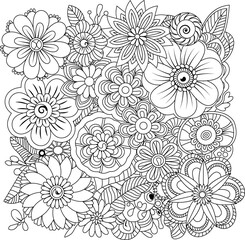 Intricate mandala flower design black and white zentangle pattern for coloring and relaxation