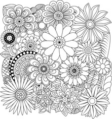 Fototapeta premium Intricate floral design mandala coloring page for creative relaxation and artistic expression
