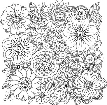 Intricate mandala flower design black and white zentangle pattern for coloring and relaxation