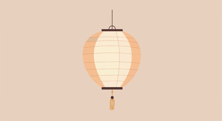 Single orange-white paper lantern hanging; on pale pink seamless background